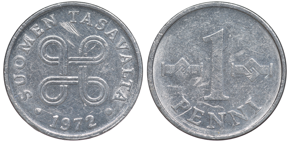 Финляндия 1 пенни 1972 KM 69а алюминий 3334-1036