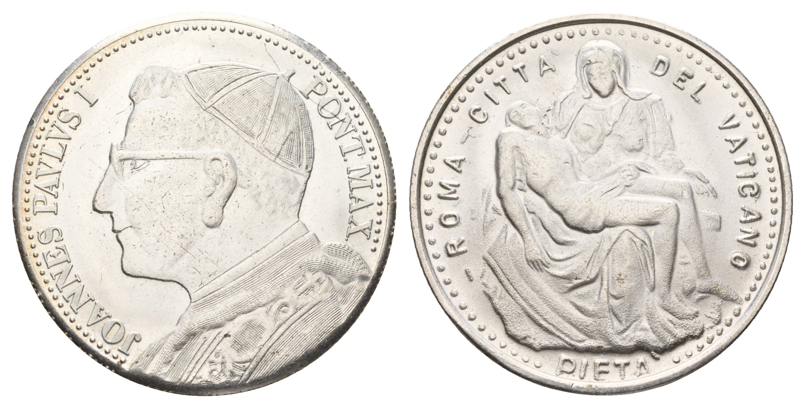 Ватикан медаль в честь избрание папой римским Иоанна Павла I ND (1978) Иоанн Павел I, Пьета Микеланджело, диаметр 35,5 мм, вес 16,4 гр бронза плакированная серебро 4667-1121