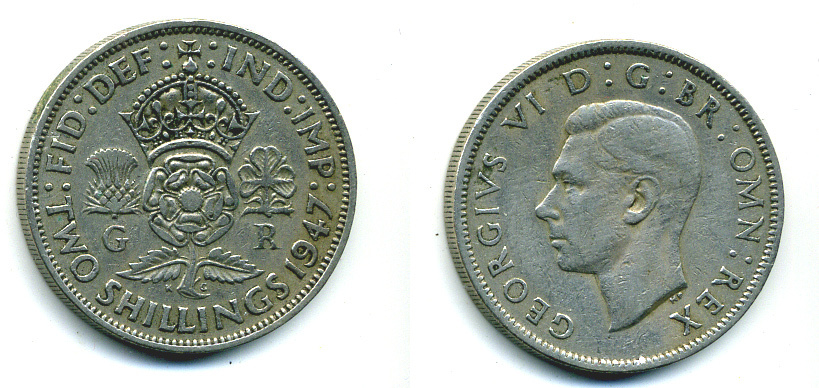 Великобритания 2 шиллинга (флорин) 1947 Георг VI (1936-1952) KM 865, Spink 4102 медно-никель 89-1614