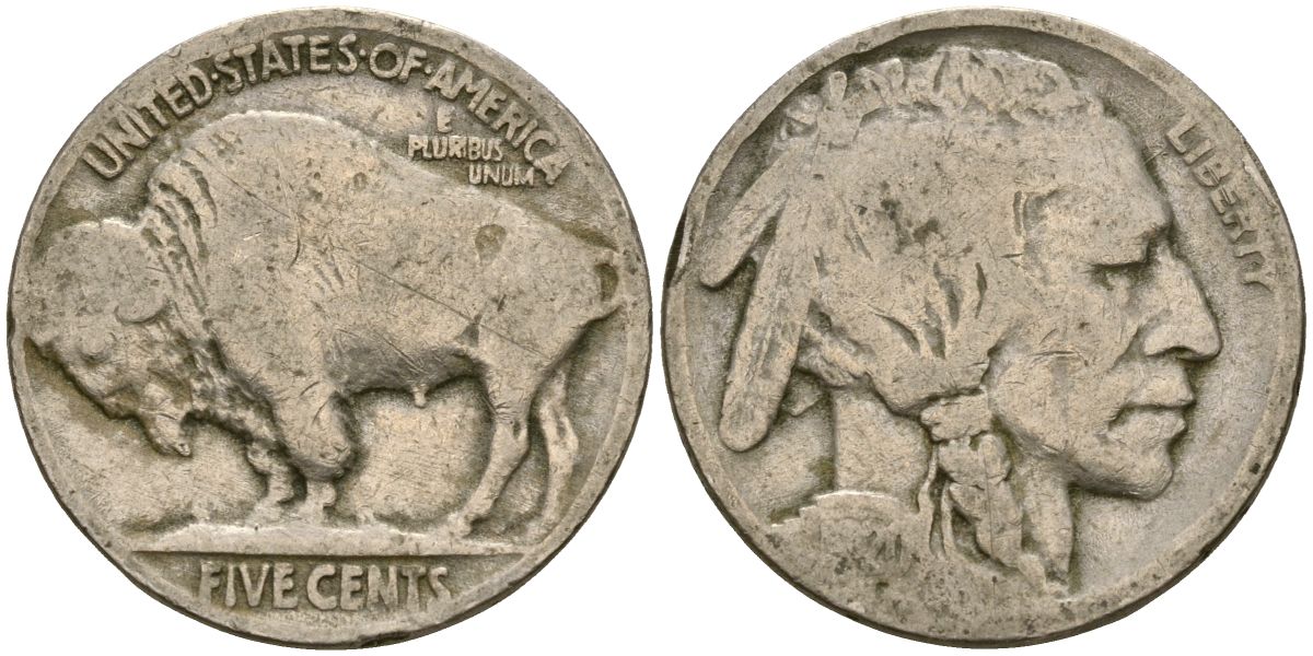 США 5 центов 1920 индеец, бизон KM 134 медно-никель 4135-423