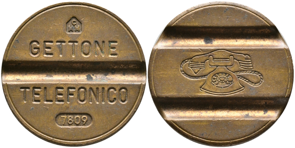 ИТАЛИЯ ТЕЛЕФОННЫЙ ЖЕТОН № 7809, ДИАМЕТР 24,5 ММ. латунь 65-1043