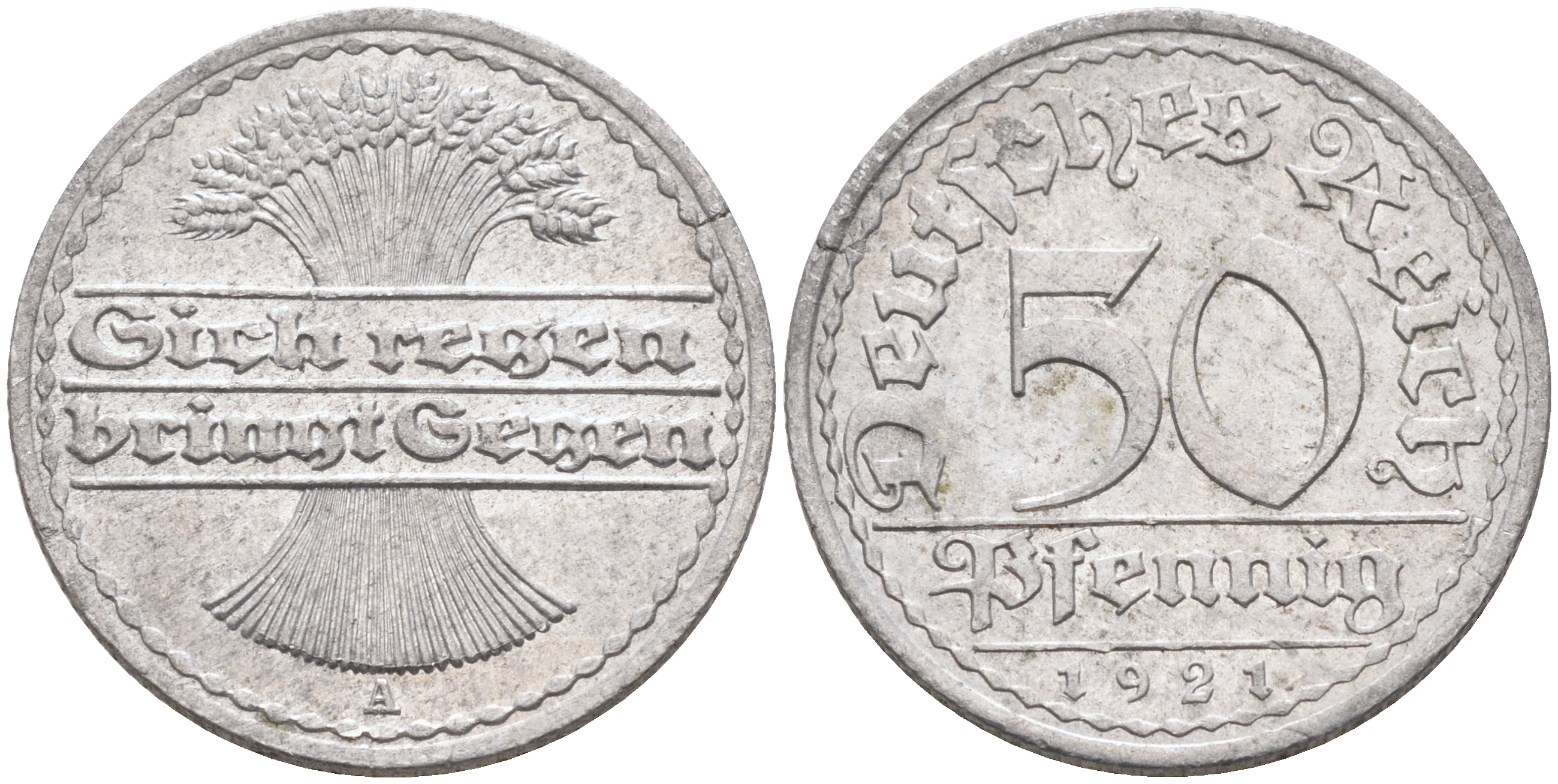 Германия 50 пфеннигов 1921 A KM 27, J.301, Weege 10 алюминий    4589-222