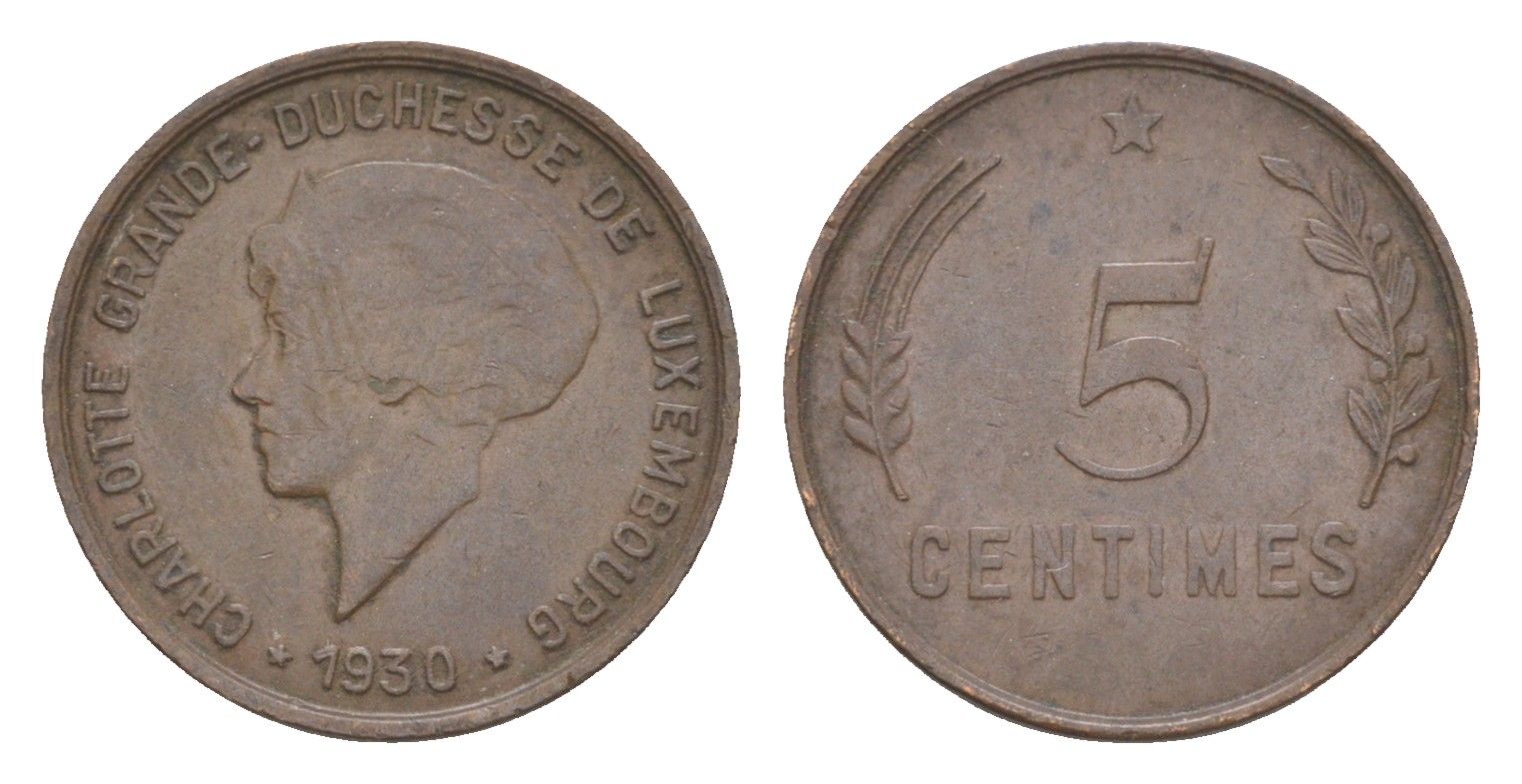 Люксембург 5 сантимов 1930 Шарлотта (1918-1964) KM 40 бронза 4115-341