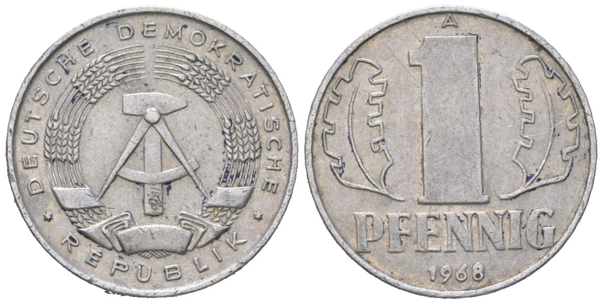 ГДР 1 пфенниг 1968 A KM 8.1 алюминий 201-219