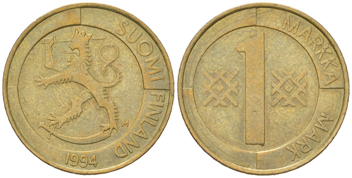 Финляндия 1 марка 1994 M KM 76 алюминиевая бронза 4618-518