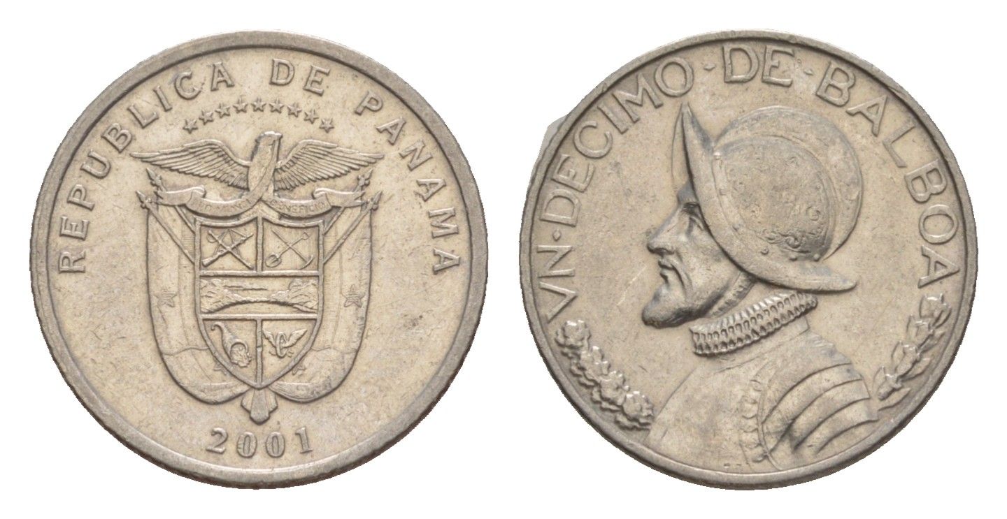 Панама 1/10 бальбоа (10 сентесимо) 2001 KM 127.1 медь плакированная медно-никелем UNC 4644-213