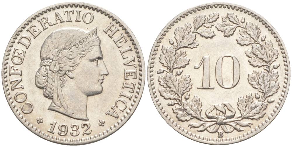Швейцария 10 раппенов 1932 B KM 27b никель     3309-813