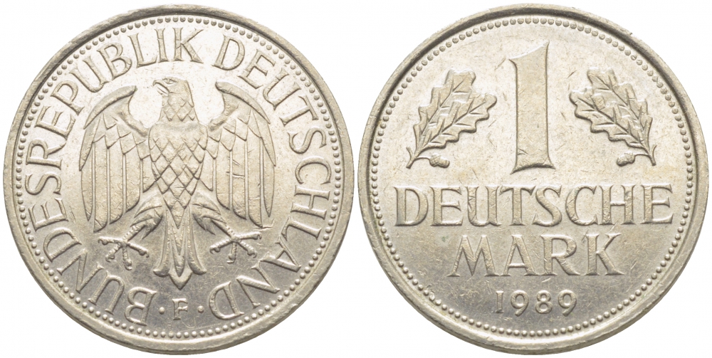 ФРГ 1 МАРКА 1989 D J.385, KM 110 медно-никель 3856-221