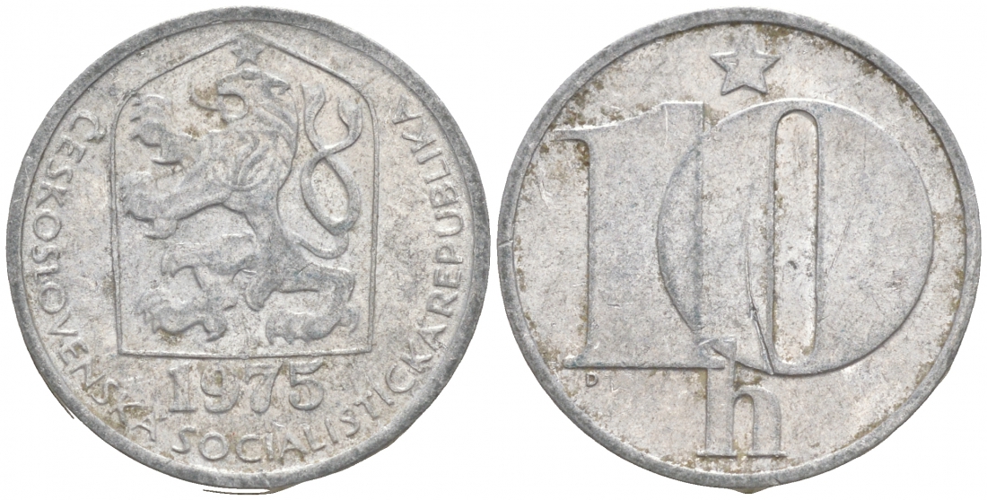 ЧЕХОСЛОВАКИЯ 10 ГЕЛЛЕРОВ 1975 СОЦИАЛИСТИЧЕСКАЯ РЕСПУБЛИКА KM 80 алюминий 44-1028
