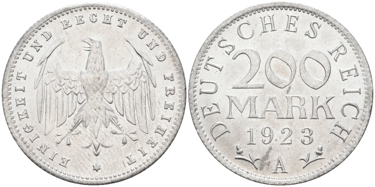 Германия 200 марок 1923 A KM 35, J. 304, Weege 22 алюминий UNC 4586-241