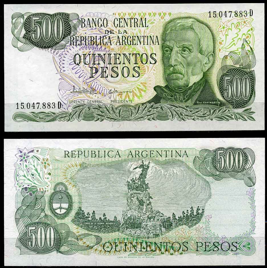 Аргентина 500 песо 1982 серия D 15047, Генерал Сан Мартин (1778-1850) Pick 303c  бумага  UNC (пресс) 7202-27-2