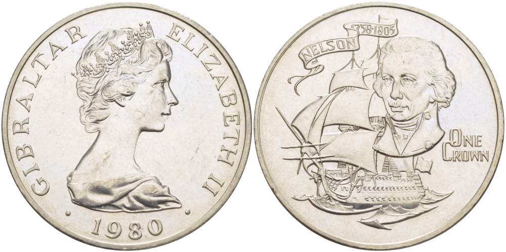 Гибралтар 1 крона 1980 175 лет со дня смерти адмирала Нельсона (1758-1805) KM 12 медно-никель UNC 4527-433
