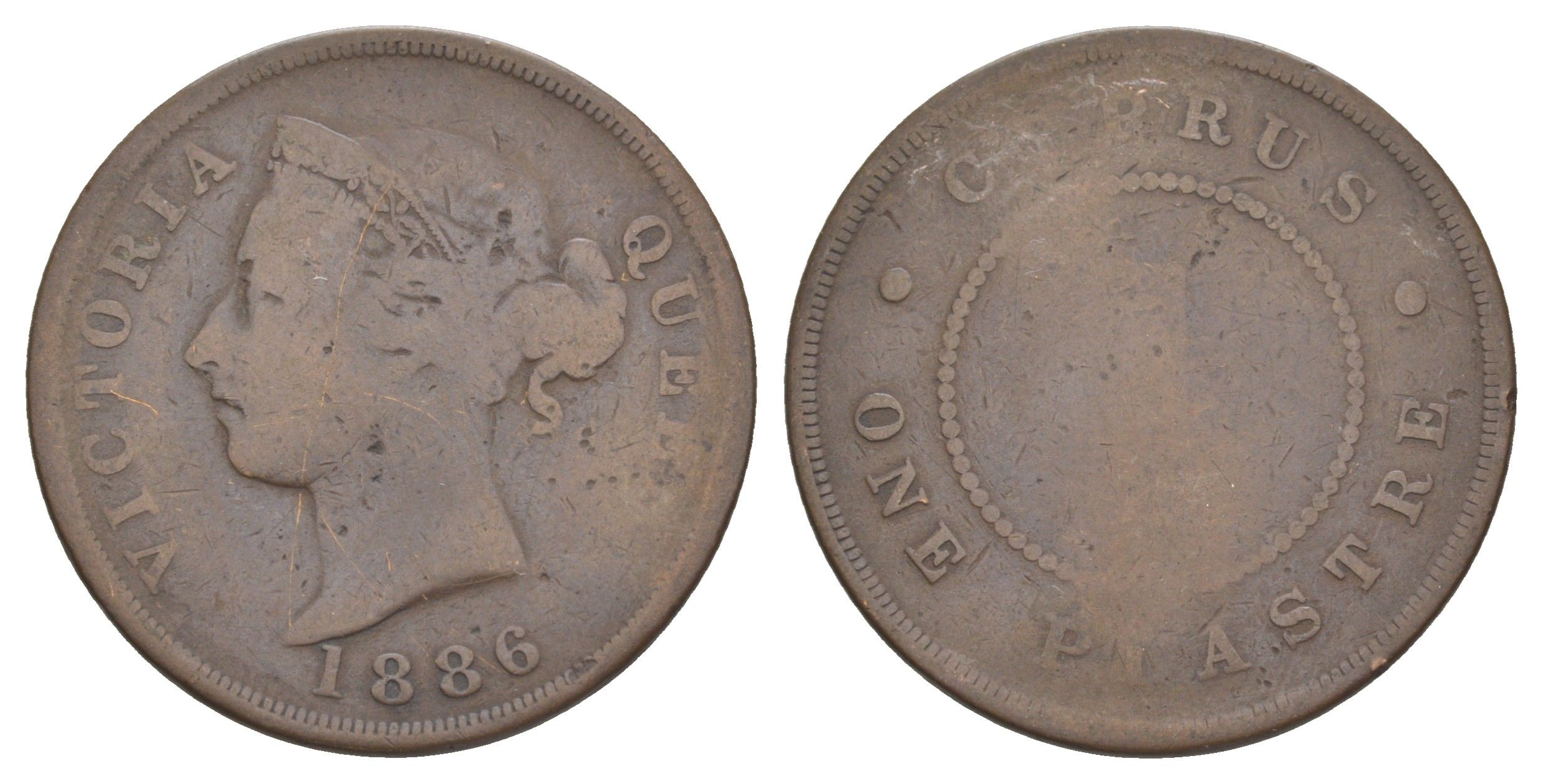 Кипр 1 пиастр 1886 Виктория (1837-1901) KM 3.2 бронза 4127-1244