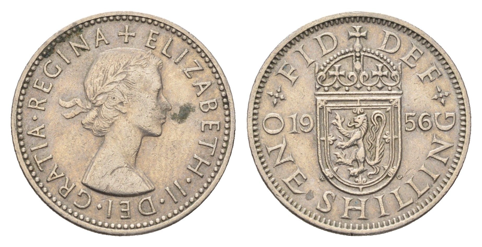 Великобритания 1 шиллинг 1956 Елизавета II (1952-2022), Шотландский герб KM 905, Spink 4148 медно-никель 4699-524