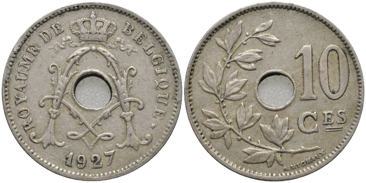 Бельгия 10 сантимов 1927 BELGIQUE KM 85.1 медно-никель 4171-533