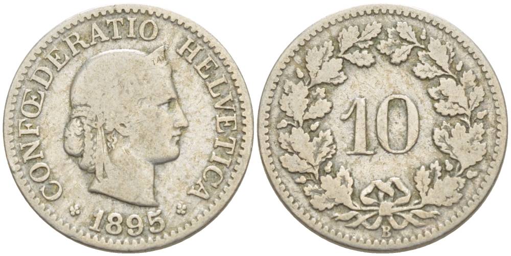 Швейцария 10 раппенов 1895 В KM 27 медно-никель 4541-336