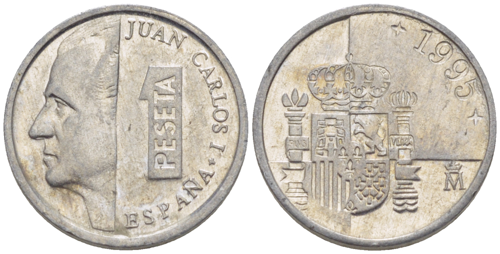 ИСПАНИЯ 1 ПЕСЕТА 1995 ХУАН КАРЛОС I ( 1975-) KM 832 алюминий 4181-1055
