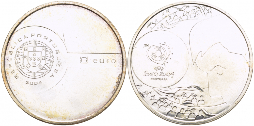 Португалия 8 евро 2004 Чемпионат Европы по футболу UEFA ЕВРО-2004 в Португалии, болельщики KM 757 серебро UNC 06-255-24