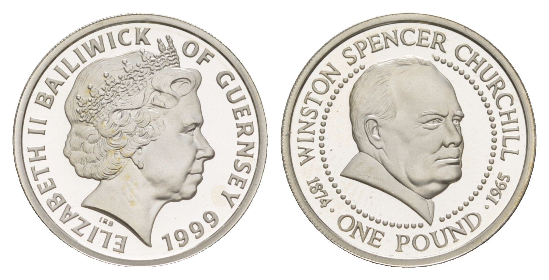 Гернси 1 фунт 1999 125 лет со дня рождения Уинстона Черчилля KM 109 серебро PROOF 1521-1035