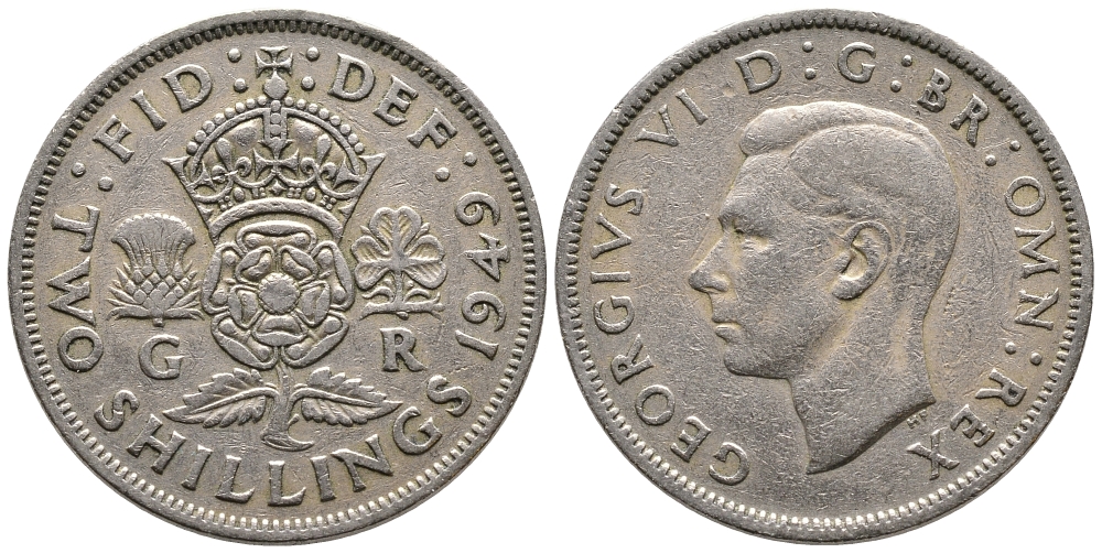 Великобритания 2 шиллинга (флорин) 1949 Георг VI (1936-1952) KM 878, Spink 4107 медно-никель 59-1034