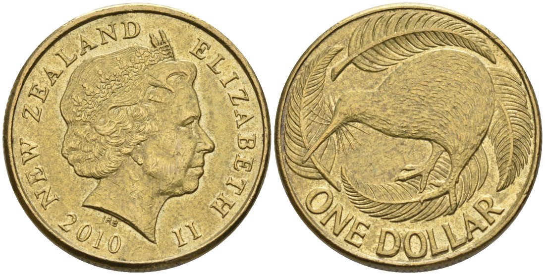 Новая Зеландия 1 доллар 2010 Елизавета II (1952-2022), птица киви  KM 120 алюминиевая бронза 60-735
