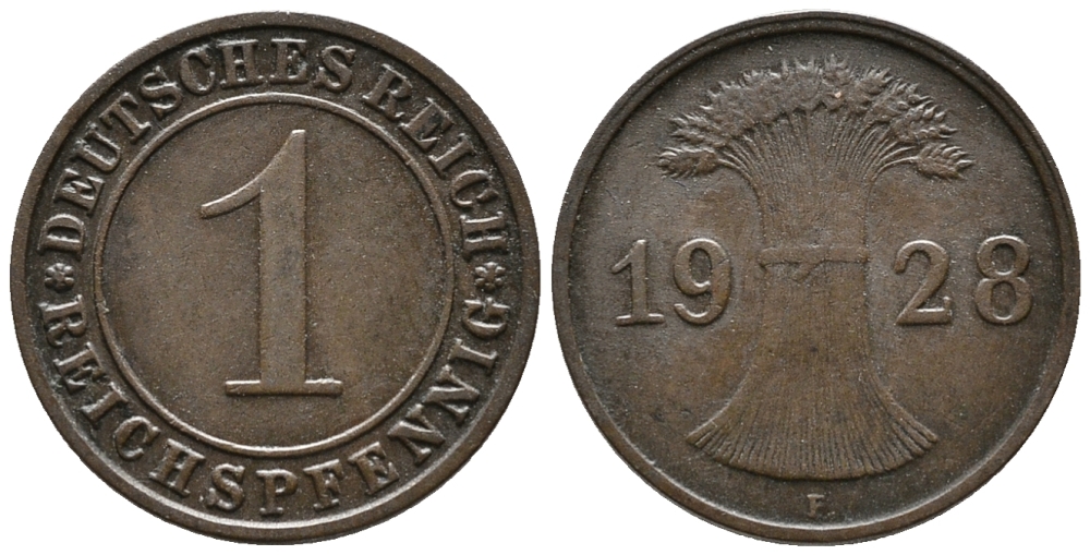 ГЕРМАНИЯ 1 РЕЙХСПФЕННИГ 1928 F KM 37, J. 313 бронза 39-964