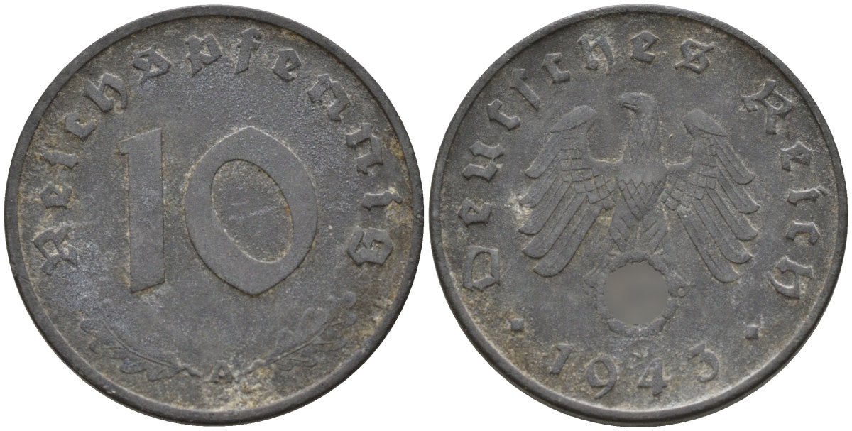 Германия 10 рейхспфеннигов 1943 A KM 101, J.371 цинк 4151-242