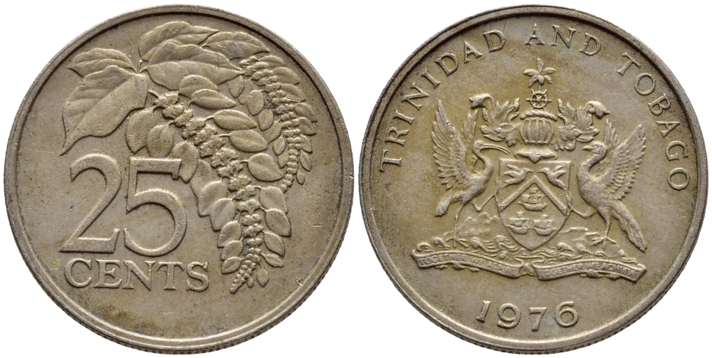 Тринидад и Тобаго 25 центов 1976 цветок дикая пуансеттия KM 28 медно-никель 4396-722