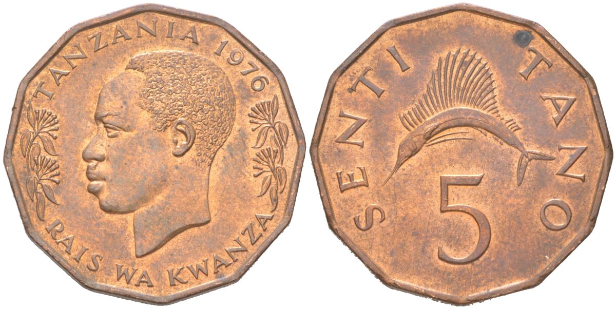 Танзания 5 центов 1976 KM 1 бронза UNC 4621-861
