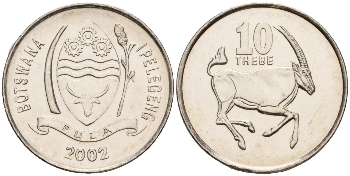 Ботсвана 10 тхебе 2002 KM 27 сталь плакированная никелем UNC 4189-563