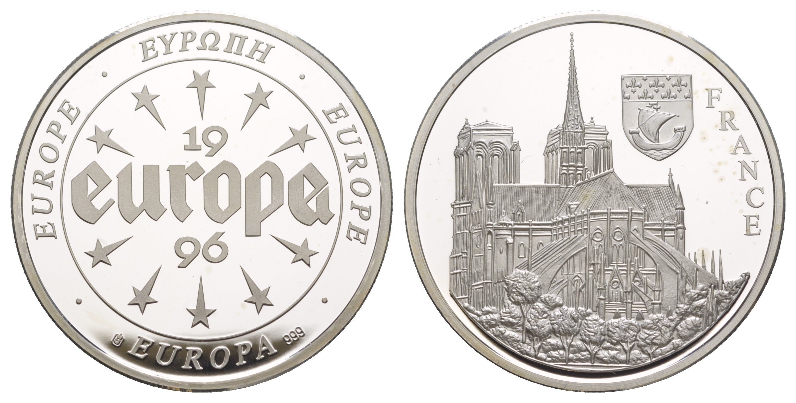 Франция серия медалей "Европа" 1996 Нотр-Дам, диаметр 40 мм, вес 20 гр серебро PROOF 11-323-11