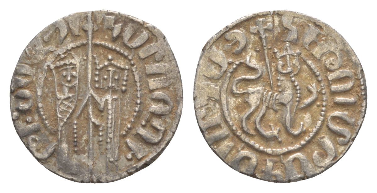 Киликийская Армения трам 1226-1271 Хетум I и царица Забель, держат крест/лев с патриаршим крестом  серебро    1516-333