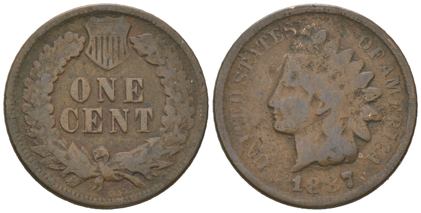 США 1 цент 1887 KM 90a бронза 4618-1063