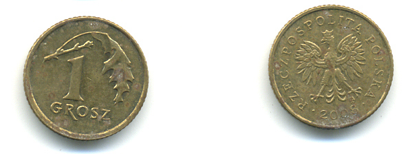 ПОЛЬША 1 ГРОШ 2008 MW KM 276 латунь 176-743