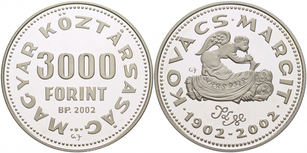 Венгрия 3000 форинтов 2002 100 лет со дня рождения Маргит Ковач (1902-1977) KM 767 серебро PROOF 04-312-44