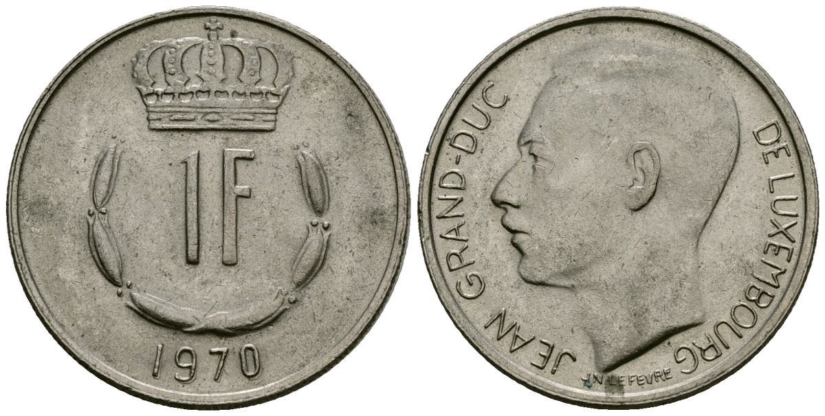 Люксембург 1 франк 1970 KM 55 медно-никель 4166-517
