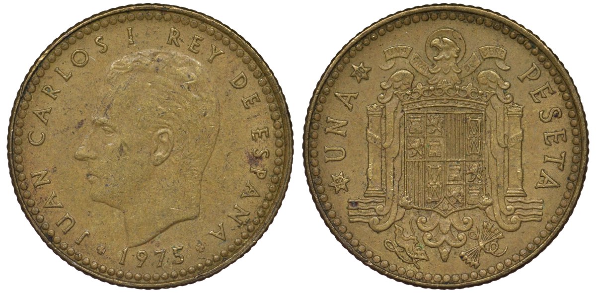 Испания 1 песета 1975 (80) Хуан Карлос I (1975-2001) KM 806 алюминиевая бронза 4128-935