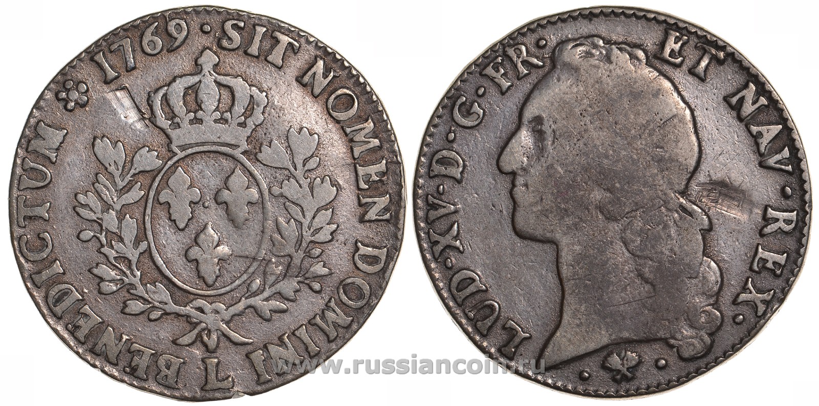 Франция 1 экю 1769 L, Людовик XV KM 512.12 серебро 00-1067-7-33