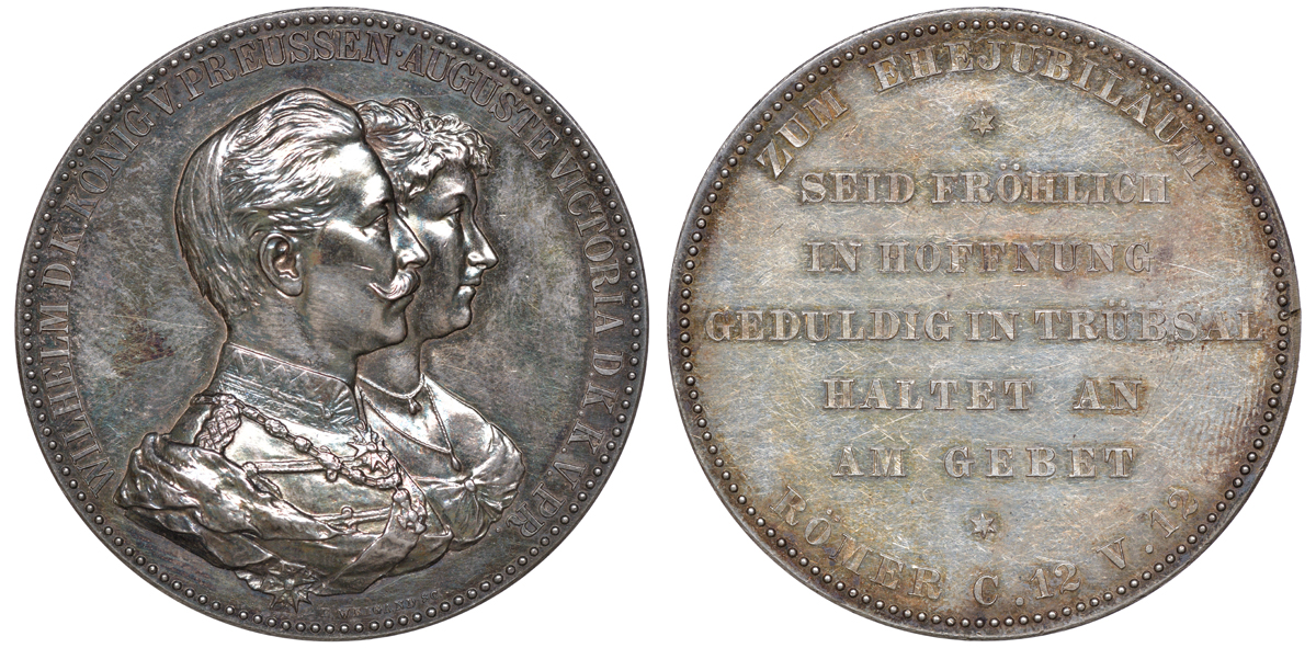 Пруссия медаль ND (1906) послание к Римлянам 12 стих 12 : Seid Fr?hlich in Hoffnung Geduldig in Tr?bsal Haltet an am Gebet (Радуйтесь в надежде, будьте терпеливы в страданиях, постоянны в молитве.) Sommer-W82 серебро 3-4-7-09