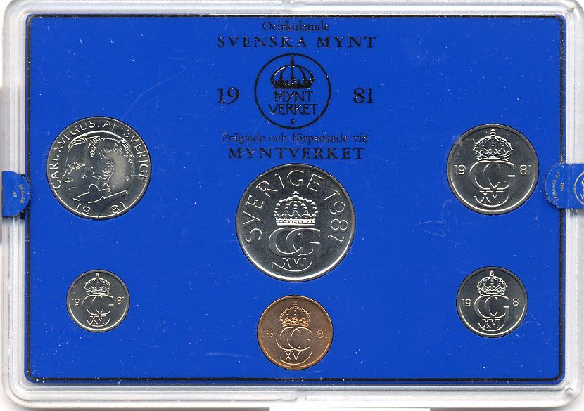 Швеция набор монетного двора из 6 монет 1981 в пластике, Карл XVI Густав (1973- ) KM MS19 UNC 4-3-7-172