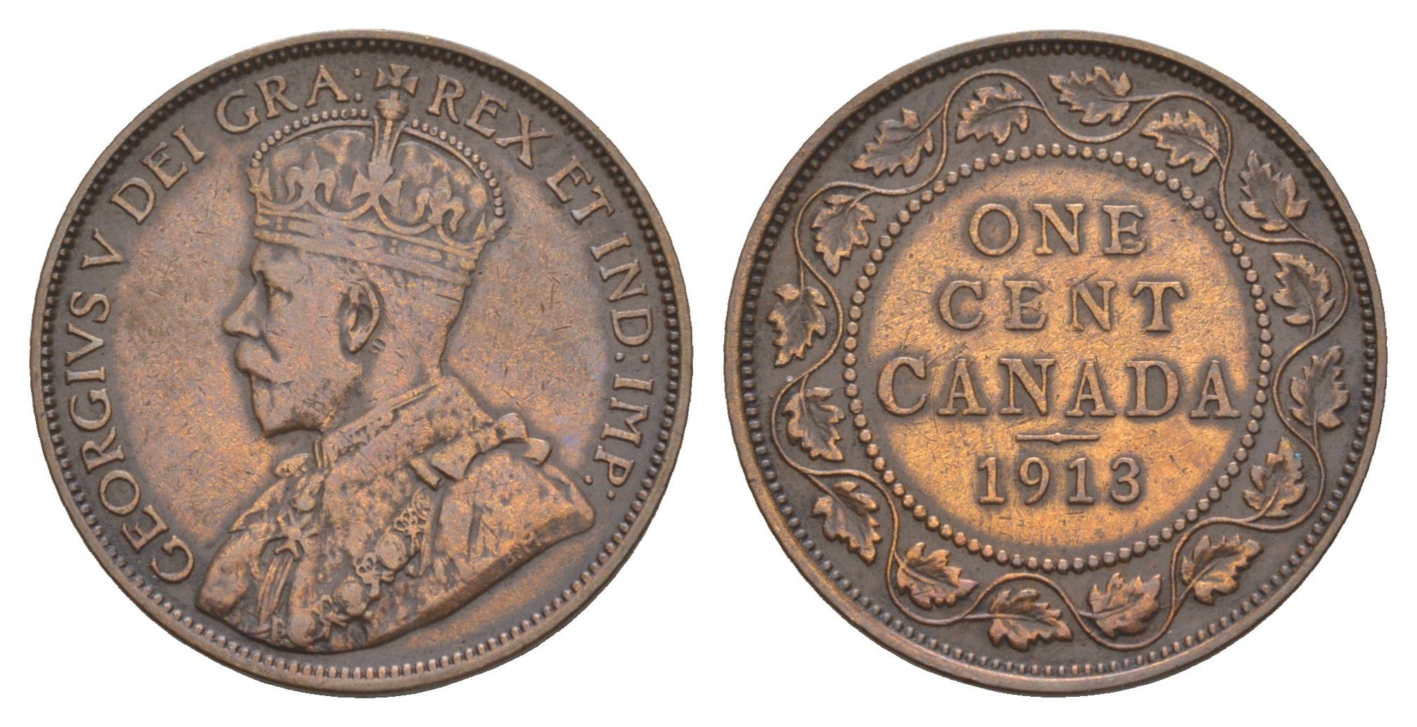 Канада 1 цент 1913 Георг V (1910-1936) KM 21 бронза 4654-1232