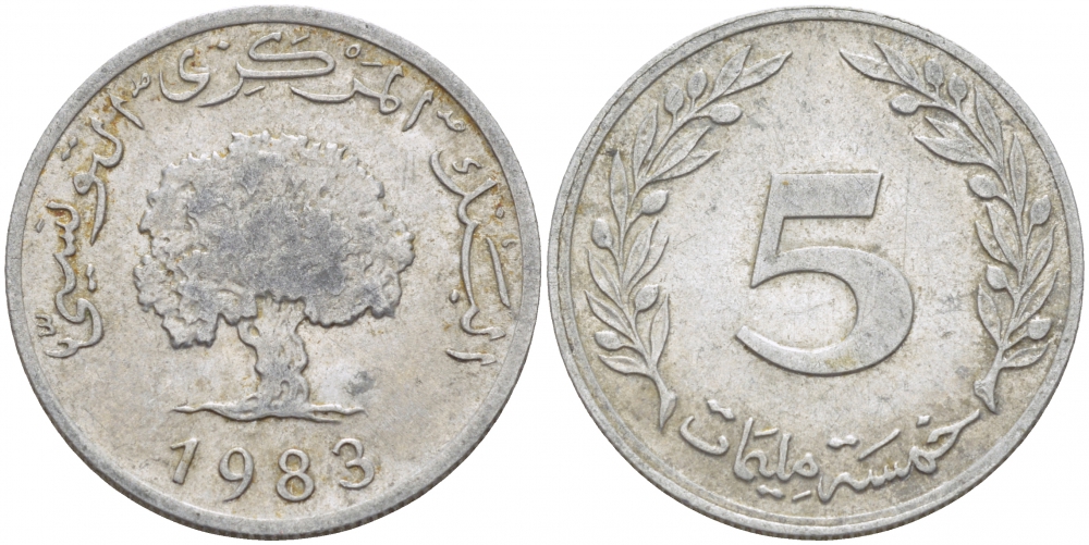 ТУНИС 5 МИЛЛИМОВ 1983 ДЕРЕВО KM 282 алюминий 3856-941