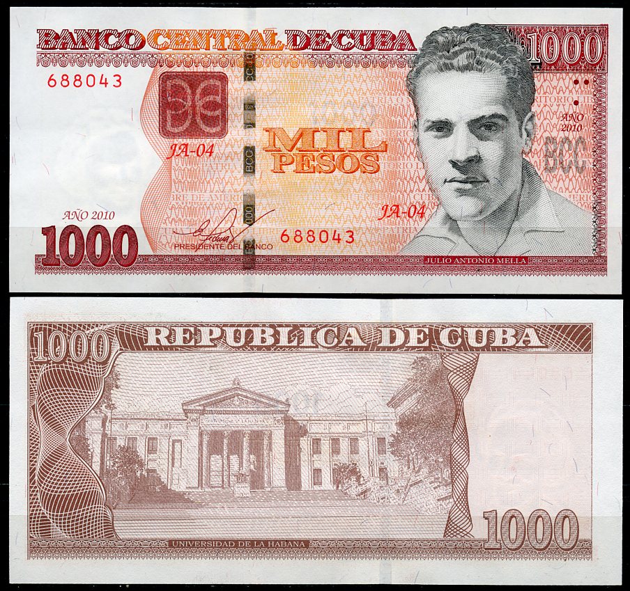 Куба 1000 песо 2010 Хулио Антонио Мелья, университет Гаваны Pick 132  бумага  UNC (пресс) 451-183-2