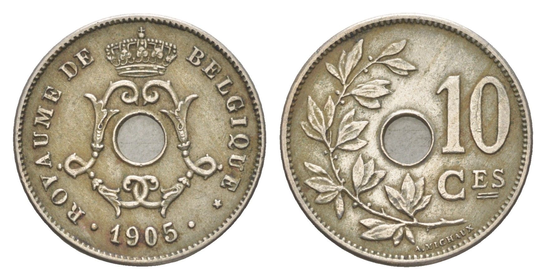 Бельгия 10 сантимов 1905 Belgique, Леопольд II (1865-1909) KM 52 медно-никель 4169-559