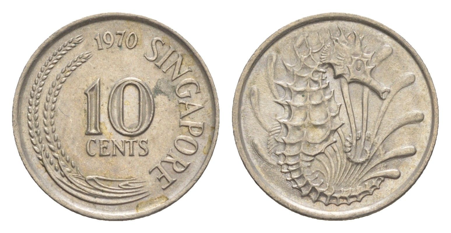 Сингапур 10 центов 1970 KM 3 медно-никель 4640-564