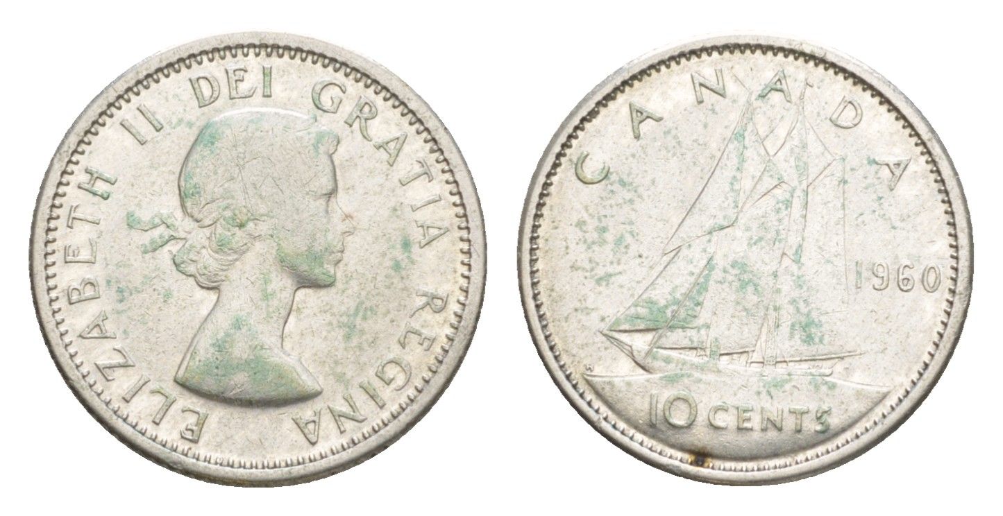 Канада 10 центов 1960 Елизавета II (1952-2022), парусник KM 51 серебро 4639-568