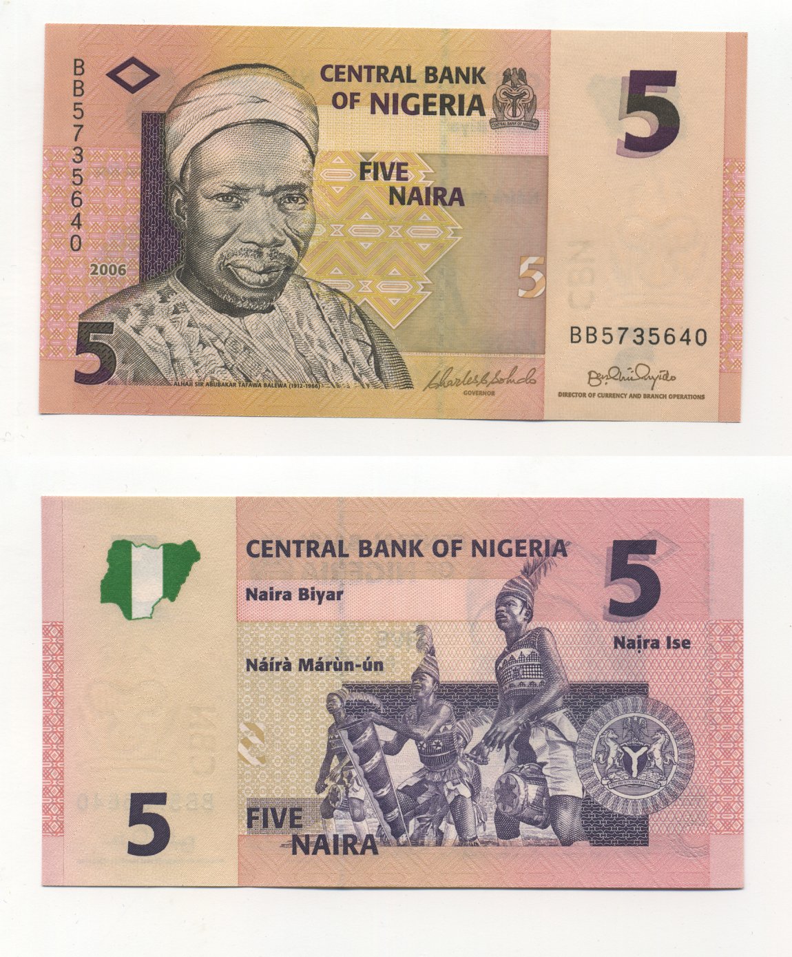 Нигерия 5 найра 2006 Абубакар Тафава Балева, барабанщики Pick 32 a бумага 6283-41-1