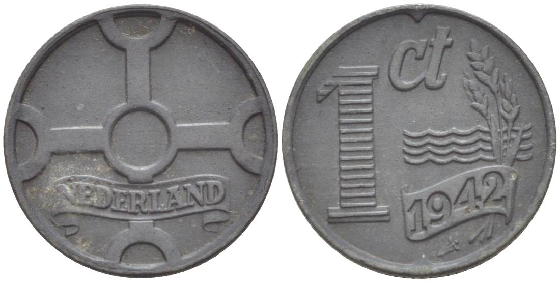 НИДЕРЛАНДЫ 1 ЦЕНТ 1942 ВИЛЬГЕЛЬМИНА I (1891-1948), ГЕРМАНСКАЯ ОККУПАЦИЯ, ВТОРАЯ МИРОВАЯ ВОЙНА KM 170 цинк 4532-1142
