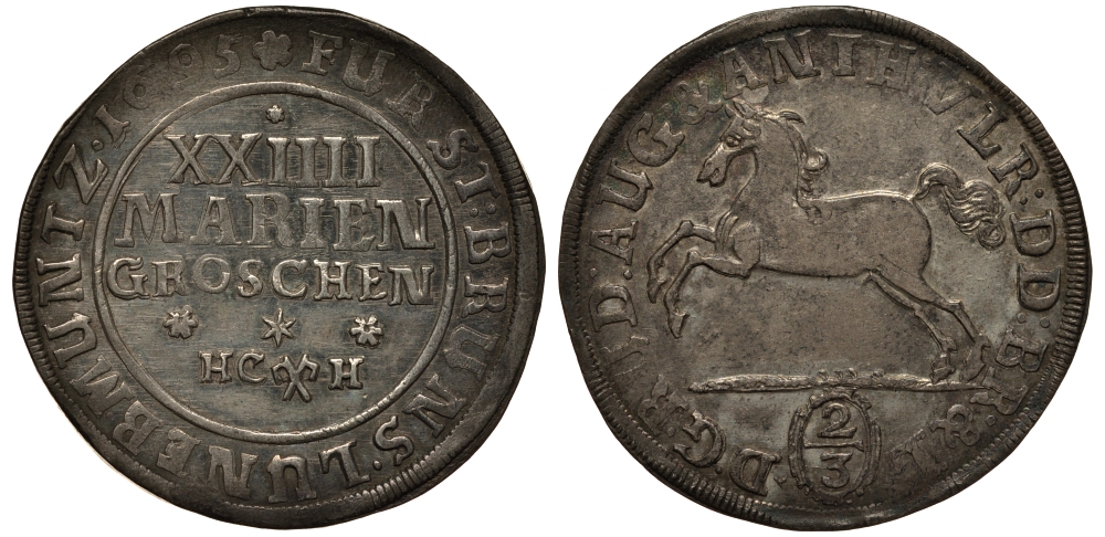 Брауншвейг-Вольфенбюттель 24 мариенгроша 1695 HCH, KM 615 серебро 00-901-08