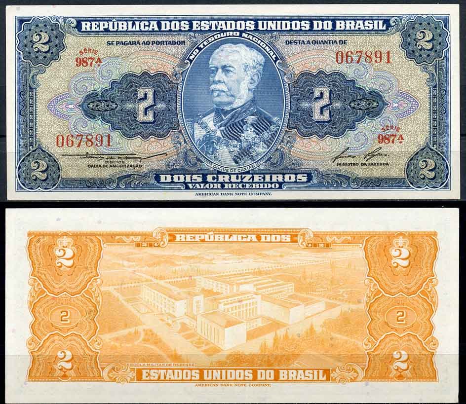 Бразилия 2 крузейро ND (1954-1958) серия 987, герцог Кашиас Pick 151 b бумага UNC (пресс) 2196-40-1-2